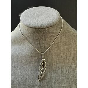 Feather Silver Tone Chain Necklace 15” Boho Whimsycore Art To Wear Casual